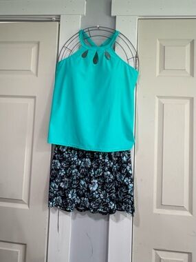 YONIQUE Women’s 14W Tankini Swimsuit 2 Piece Floral Boyshorts Teal NWT